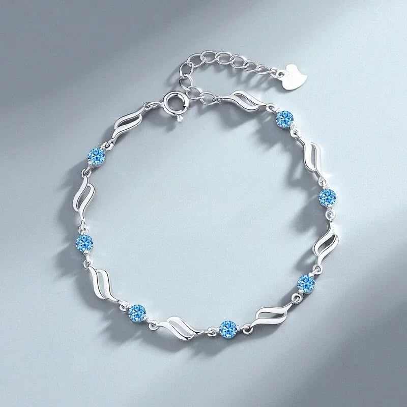 925 Sterling Silber Herzförmige Halskette Armband Set für Frauen Vintage Koreanische Kristall Armbänder Hochwertiges Set Party Schmuck