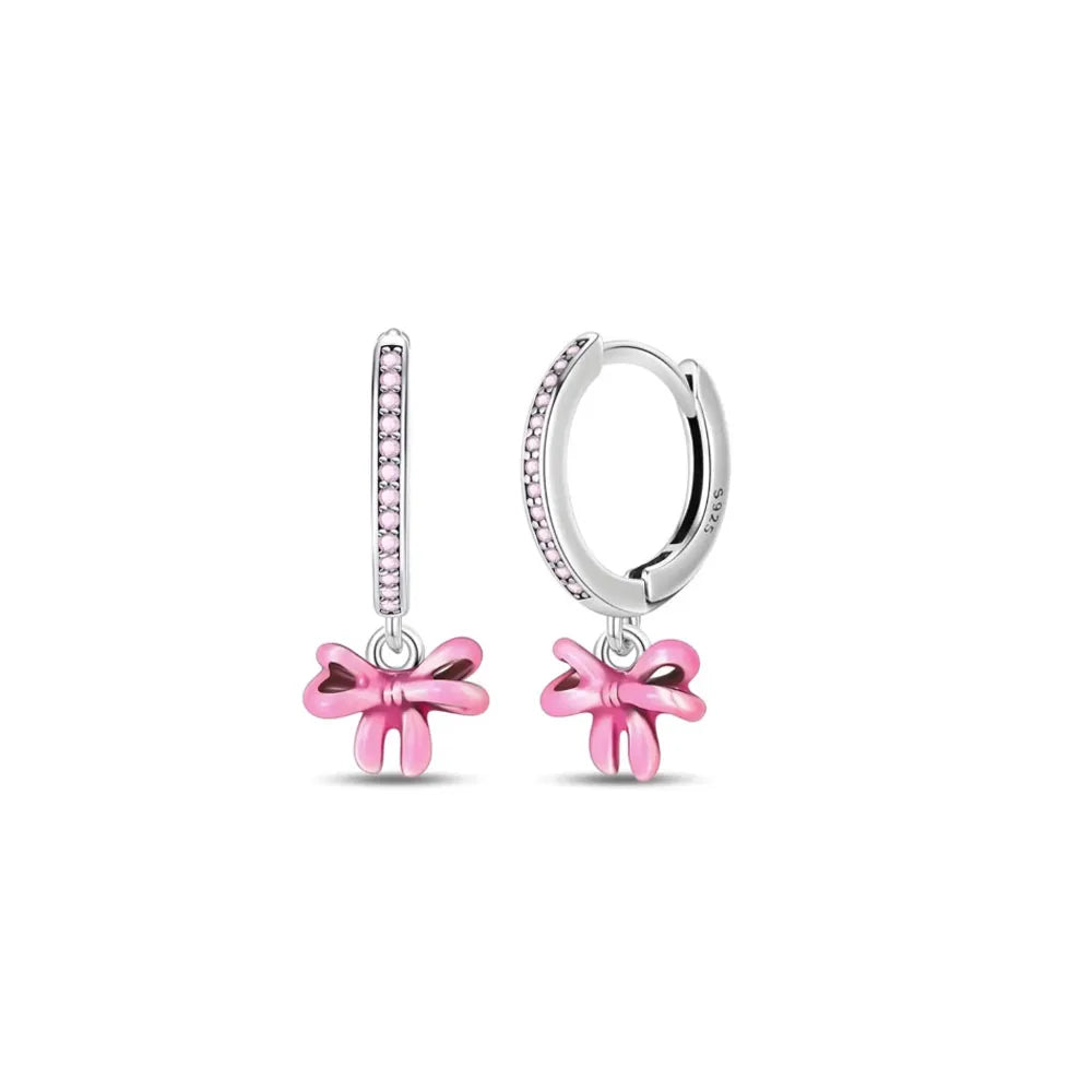 Pendientes de tuerca europeos nuevos de plata 925 con piedra blanca y rosa, lazo rojo, aptos para mujer, festival, exquisitos abalorios de joyería, regalos