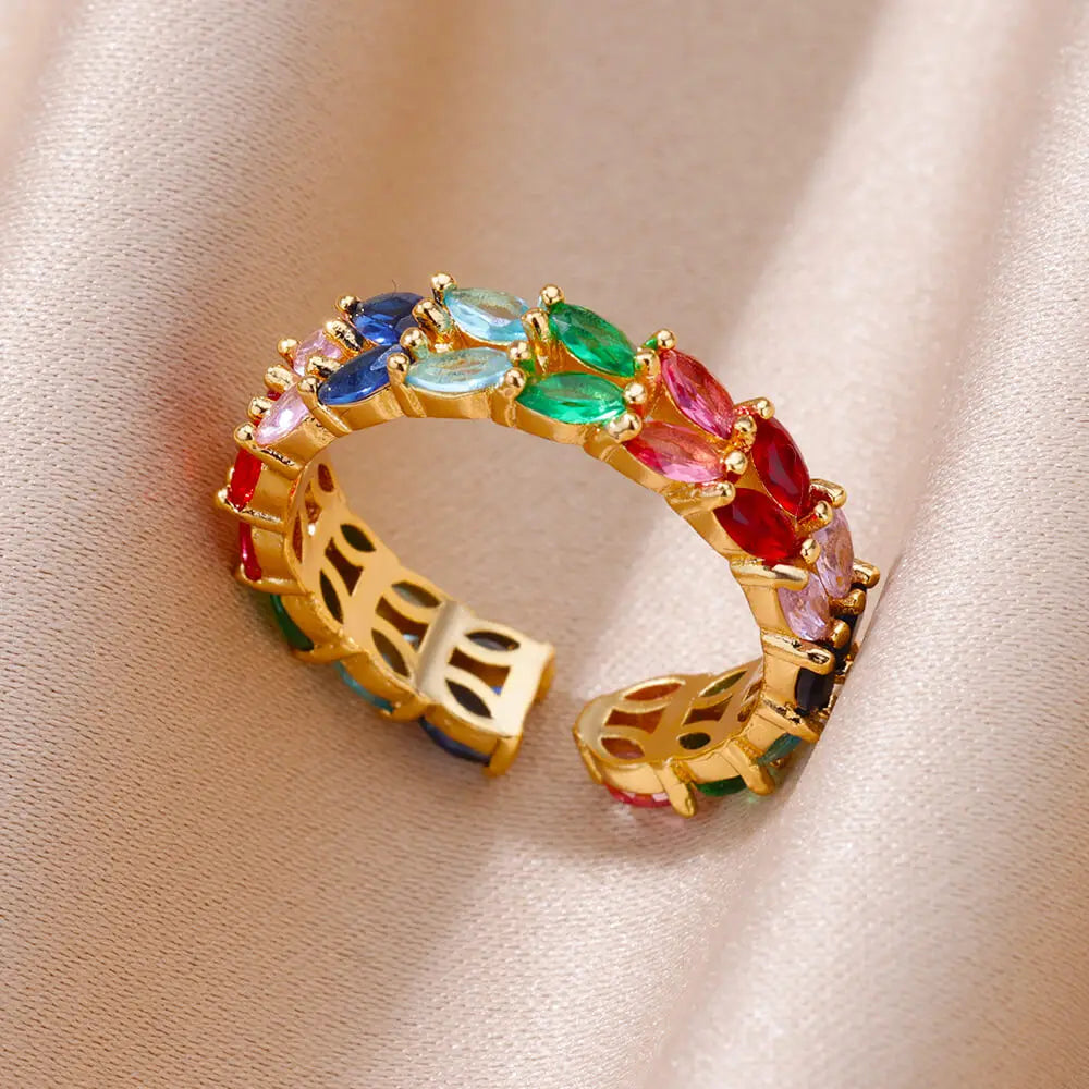 Bunte Zirkonringe für Damen Goldfarbe Edelstahl Mode Cubic Zirkonia Ring 2023 Trend Ästhetischer Hochzeitsschmuck Geschenk