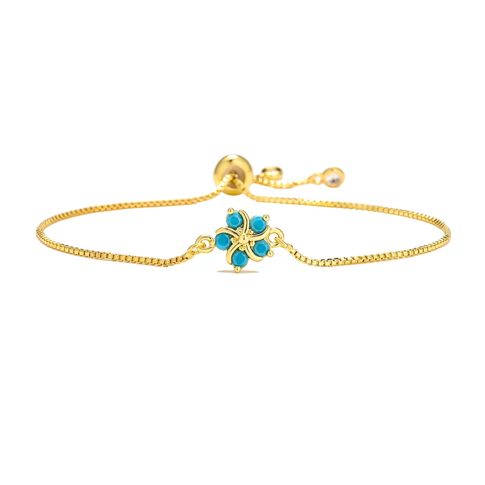 NEWBUY Mode Goldfarbe Bunte CZ Zirkon Blumen Charm Armbänder für Frauen Party Schmuck Accessoires