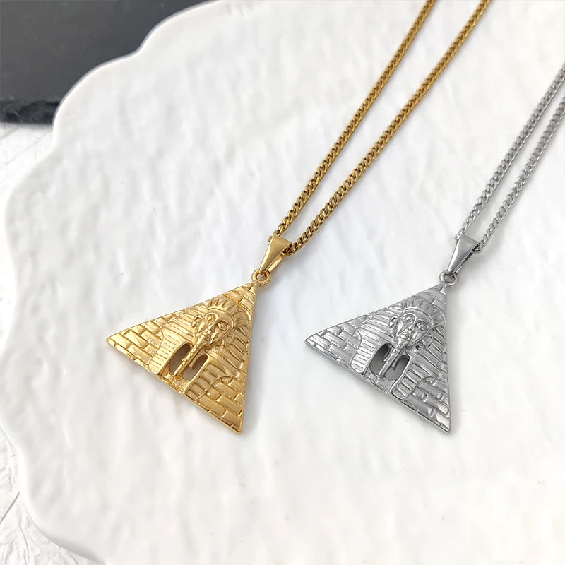 Joyería de moda, chapado en oro PVD, dije de pirámide egipcia, colgante de faraón de Egipto de acero inoxidable para collar de mujer y hombre