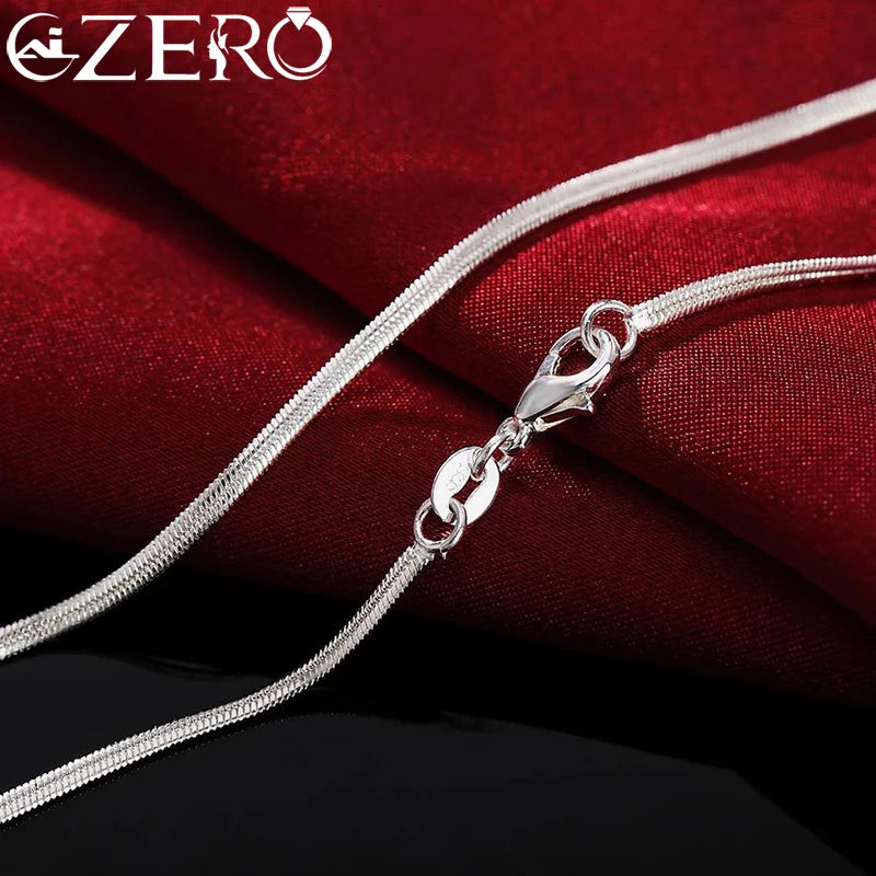 Cadena de Plata de Ley 925 para Collar de 16-30 pulgadas y 2 mm, dijes para fiesta de bodas, cadena plana de serpiente, linda para mujeres y hombres, moda para colgante