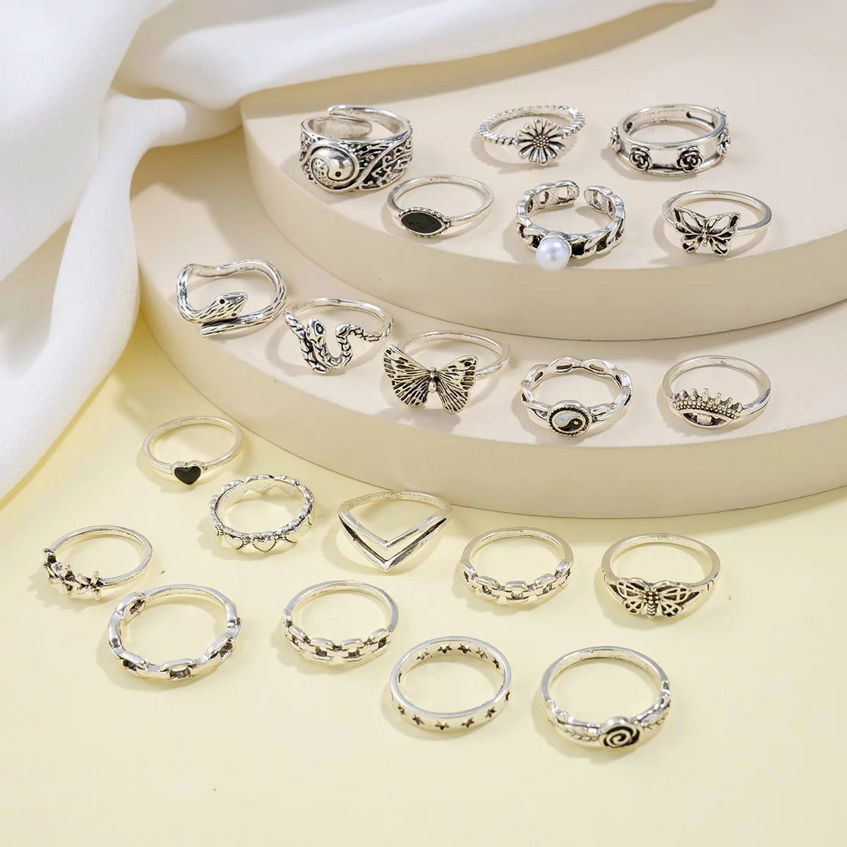 21-teiliges Gothic-Ringe-Set für Frauen, modisch, einfach, Schlange, Schmetterling, böses Auge, Fingerring, trendige Punk-Schmuckgeschenke, Neuheit 2024