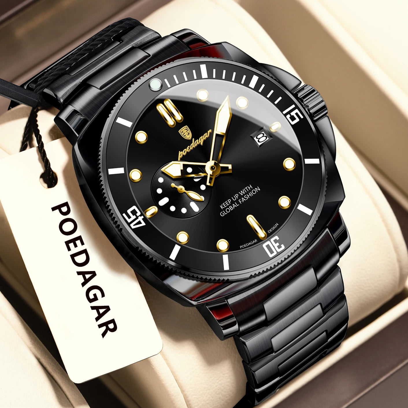 POEDAGAR Reloj de Lujo de Alta Moda para Hombre Impermeable Luminoso Fecha Relojes de Acero Inoxidable Negocios Cuarzo Reloj de Pulsera Masculino