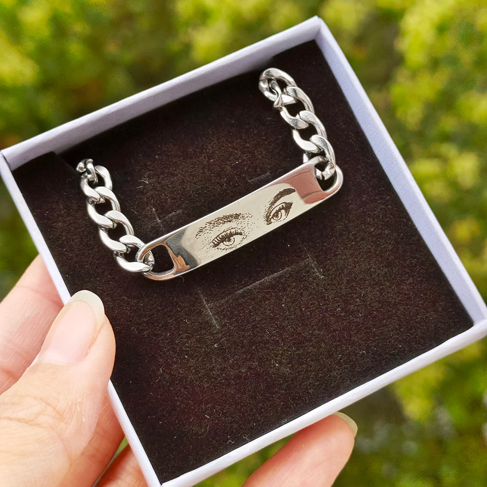 Personalisiertes Augen-Foto-Paar-Armband Lasergravur Augen-Foto-Armbänder Edelstahl Geschenke für Freund Familie Vater