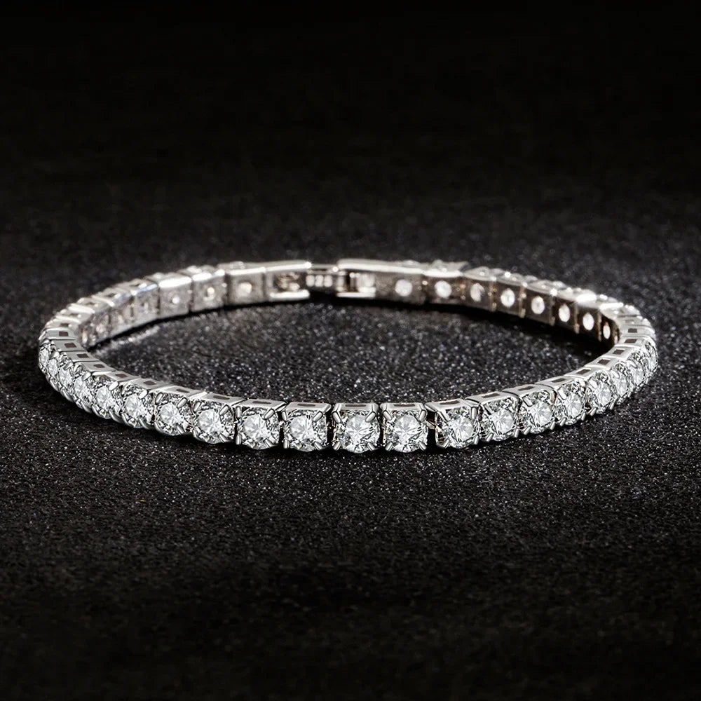 S925 Sterling Silber Armband Zirkonia Tennisball Damen Mode Schlicht Verlobung Hochzeit Charme Schmuck 4mm 16-23cm