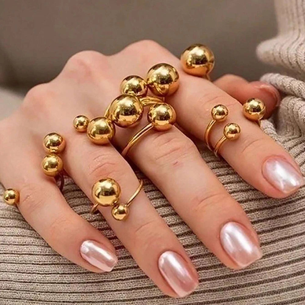 Punk Chunky Ball Ringe für Frauen Männer Gold Farbe Edelstahl Angstperlen Ring Trendy Schmuck Finger Accessoires Geschenk BFF