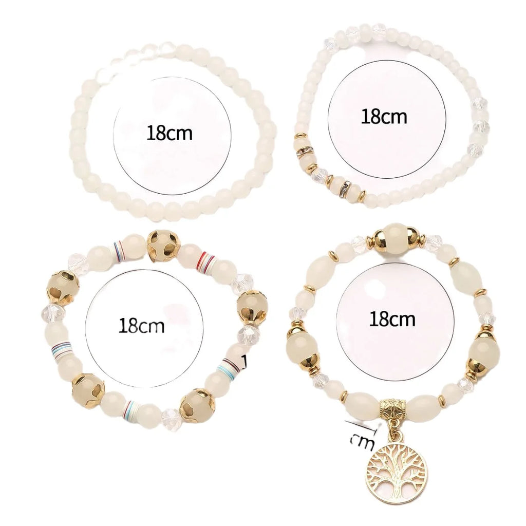 4er-Set Baum des Lebens Charm Armband für Damen, handgemacht, Acrylperlen, Kettenarmreif, weiblicher Boho Schmuck Accessoires