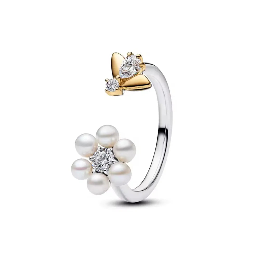 2026 Heiß verkaufter Ring aus 925er Sterlingsilber mit Herz-, Schmetterlings- und Blumenmotiv, exquisites und charmantes Schmuckgeschenk für europäische Frauen