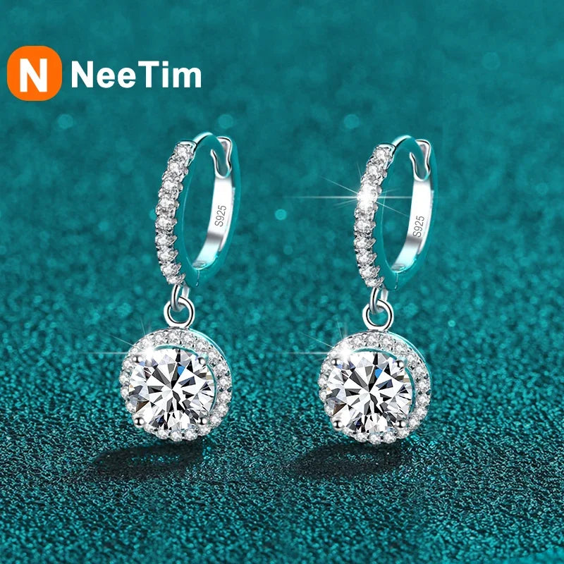 NeeTim 0.5ct 1ct D-Farbe Moissanit-Ohrhänger Original 925 Sterling Silber Ohrring für Damen Funkelnder Hochzeit Luxusschmuck