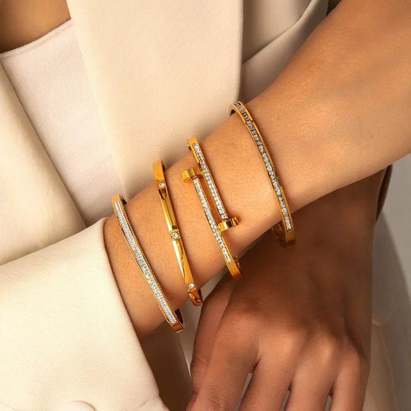 Modisches minimalistisches Nagelarmband mit Sternenhimmel-Diamanteinlage, farbecht, vielseitig, Edelstahlarmband