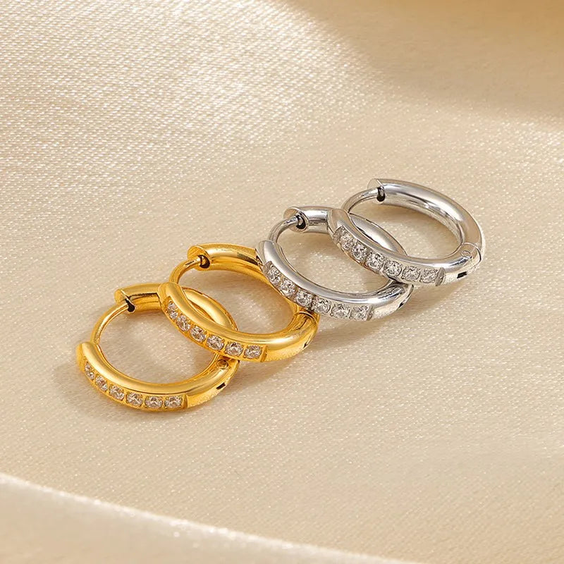 Edelstahl Pave CZ Huggie Creolen für Damen und Herren