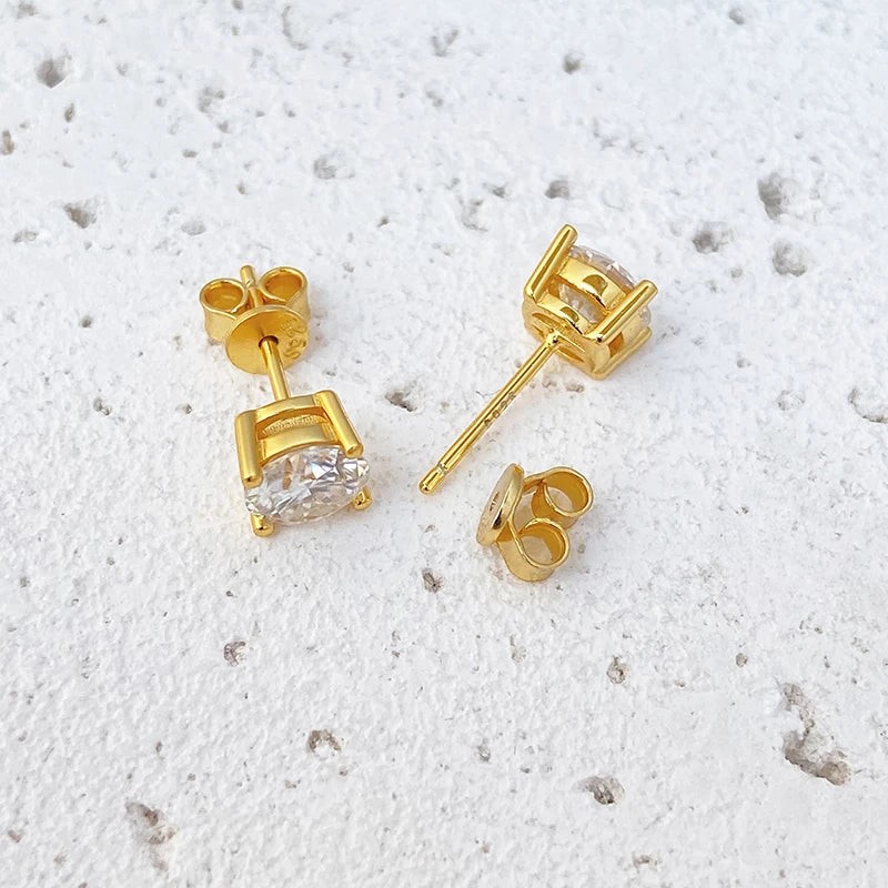 NeeTim 0.2-2 Karat Moissanit Ohrringe für Damen, 925 Sterling Silber Ohrstecker mit Gelbgold plattiertem Labordiamanten, Hochzeitsschmuck