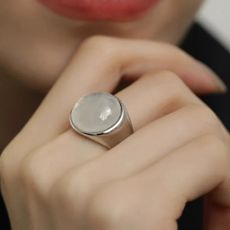VENTFILLE Anillo de calcedonia y jade de Hotan de plata de ley S925 para mujer, accesorios de joyería vintage de turquesa para niñas, dropshipping