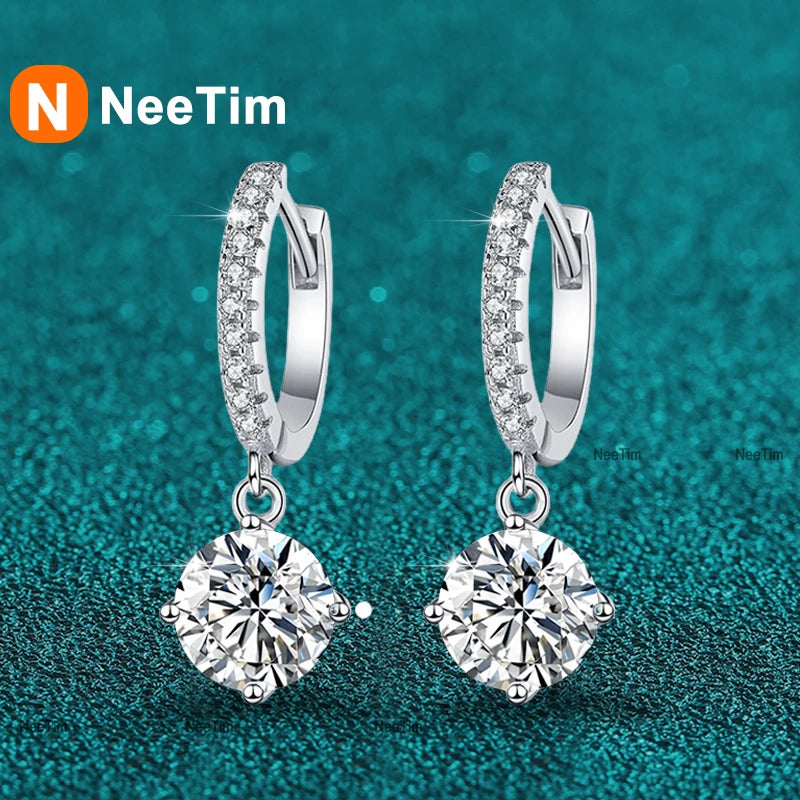 NeeTim 0.5ct 1ct S925 Sterling Silber Moissanite Ohrhänger Trendige Luxus Designer Ohrringe für Damen Geschenk mit Zertifikat