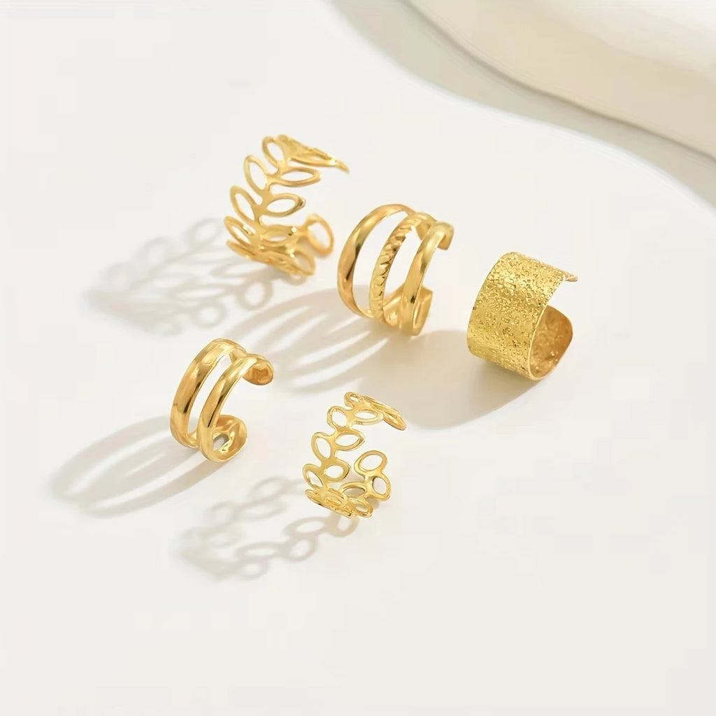 5er-Set Trendige elegante Ohrklemme Klassischer eleganter Stil Damen Ohrclips ohne Piercing Blattförmig Kreis Gestapelte Form
