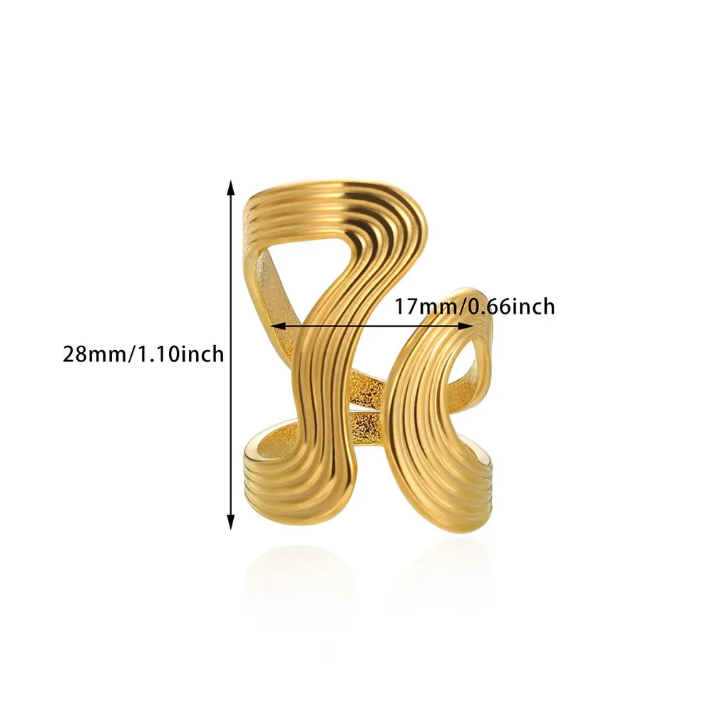 Edelstahl unregelmäßige Wellenringe für Frauen Kreativ Gold Farbe Verstellbarer offener Ring weiblicher Schmuck Punk Rapper Anillos Geschenke