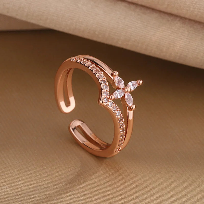 925 Sterling Silber Blumen Zirkon Eheringe Für Frauen Paar Elegant Luxus Schmuck Hochzeit Argent 925 Schmuck