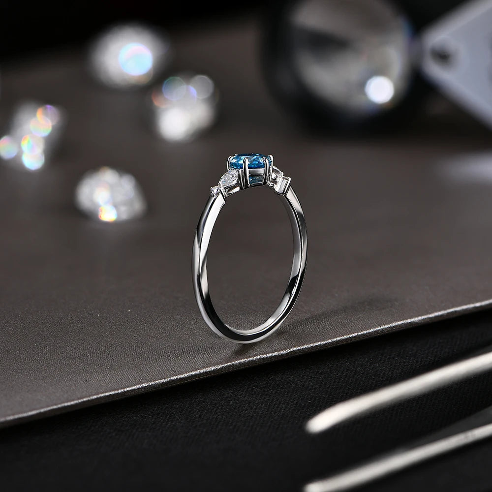 MINTYBOX Nuevo anillo de moissanita azul colorido talla redonda D de 0,5 ct para mujer, oro macizo de 10K 14K 18K, joyería de Halloween, fiesta