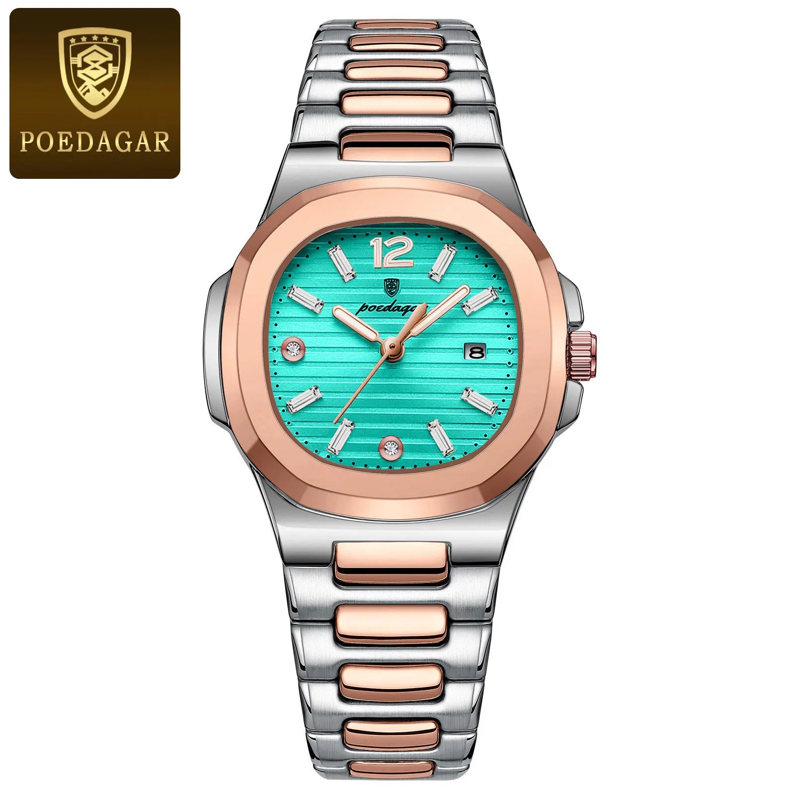 POEDAGAR Reloj de pulsera cuadrado de moda para mujer, luminoso, impermeable, con fecha, de cuarzo de lujo de alta calidad para mujer Reloj
