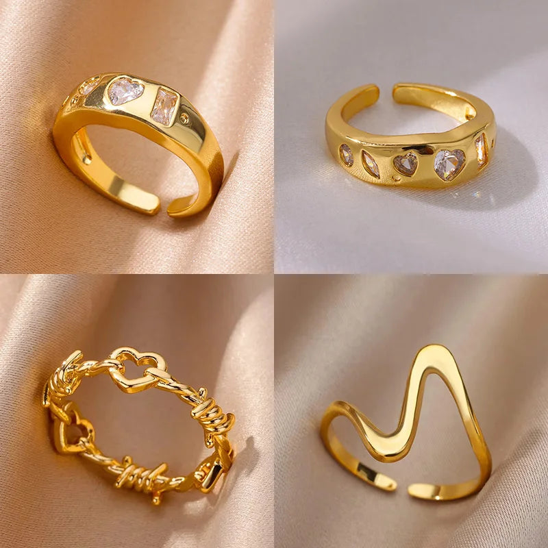 Edelstahl Herz Zirkon Ringe für Frauen Goldfarben Hochzeit Paar Ring Ästhetischer Schmuck Accessoires Geschenk anillos mujer