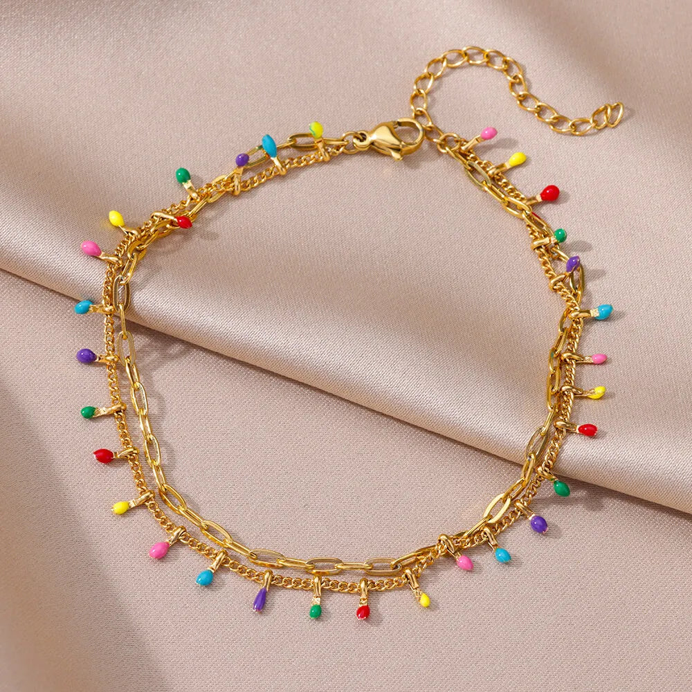 Tobilleras Boho Drops para mujer, tobillera de acero inoxidable chapada en oro, regalo de joyería estética de lujo para boda