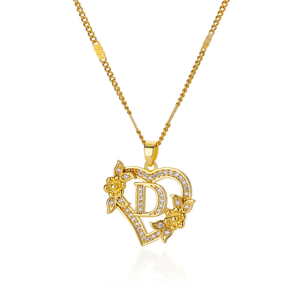 Zircon Flower Initials Necklaces For Women Stainless Steel Heart Gold Color Letter Chain Collar 2025 New Trend Wedding Jewelry