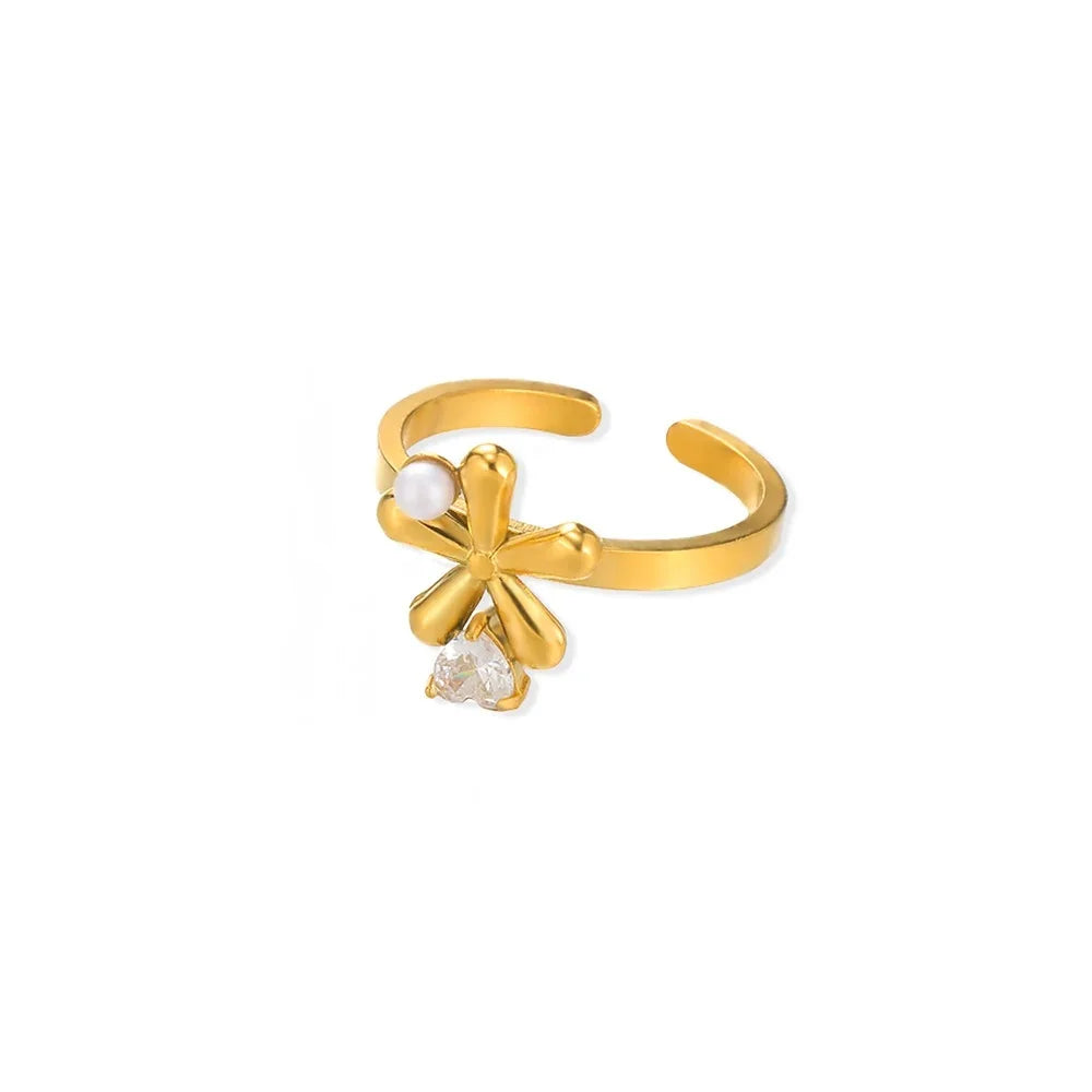 Luxus Zirkonia Schmetterlingsblumenringe für Frauen Edelstahl Goldfarbe Günstiger Ring Mode Hochzeits-Paar y2k Schmuck anillos