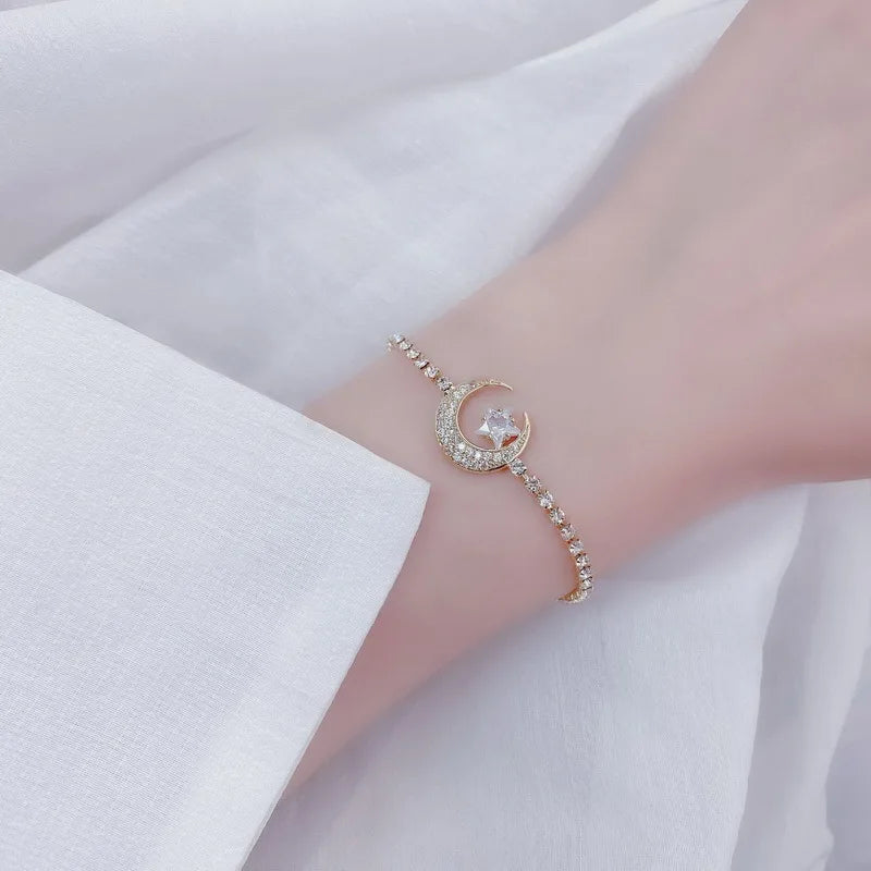 Korea New Design Mode Schmuck Zirkon Stern Mond Dehnbares Verstellbares Armband Mädchen Geschenk Damen Custom Schmuck