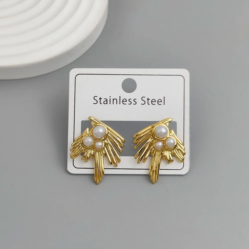 Kreative Ohrringe aus Edelstahl mit Perlmutt und Heavy-Metal-Design, wasserdicht und rostfrei, Damen-Ohrringe, Partyschmuck
