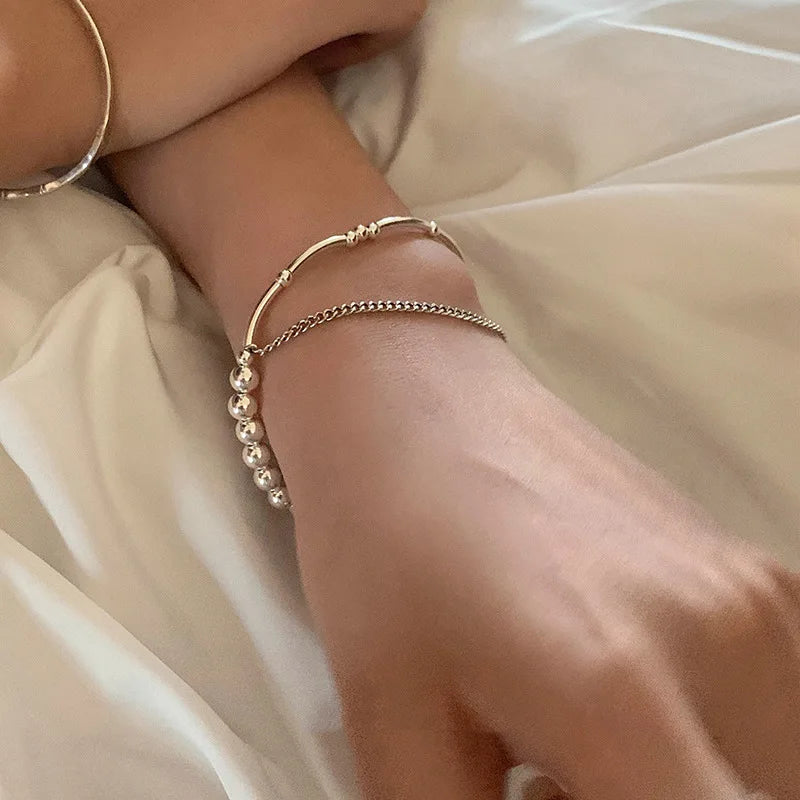 Sterling Silver plated Thai Silver Bracelet for Women Vintage Geometric Heart Love Lucky Punk Jewelry 2023 New Dropship