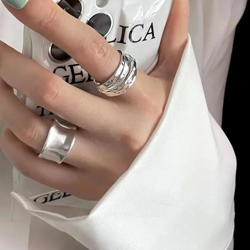 925 Sterling Silber Ring für Damen Schmuck Breiter einfacher offener Vintage handgefertigter Ring Allergie für Party Geburtstag Geschenk
