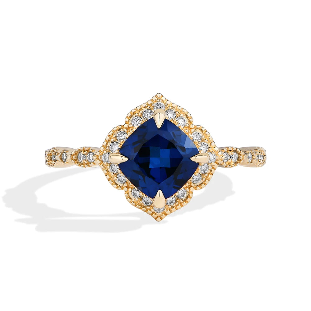MINTYBOX S925 Silber 2.0ct Kissen Saphir Verlobungsringe für Damen Laborgestein Halo Ring Hochzeit Edler Schmuck Brautgeschenk