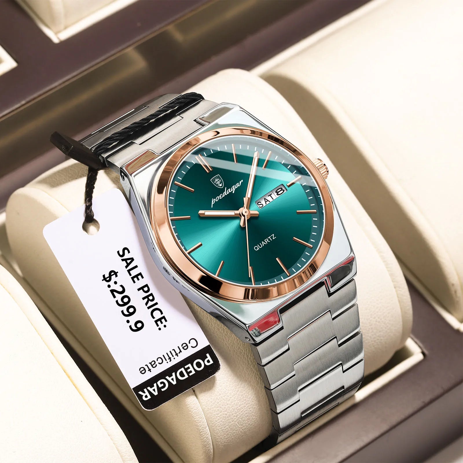 POEDAGAR Relojes de lujo para hombre, impermeables, luminosos, fecha, semana, reloj de hombre, acero inoxidable, informal, moda, reloj de cuarzo para hombre, Reloj