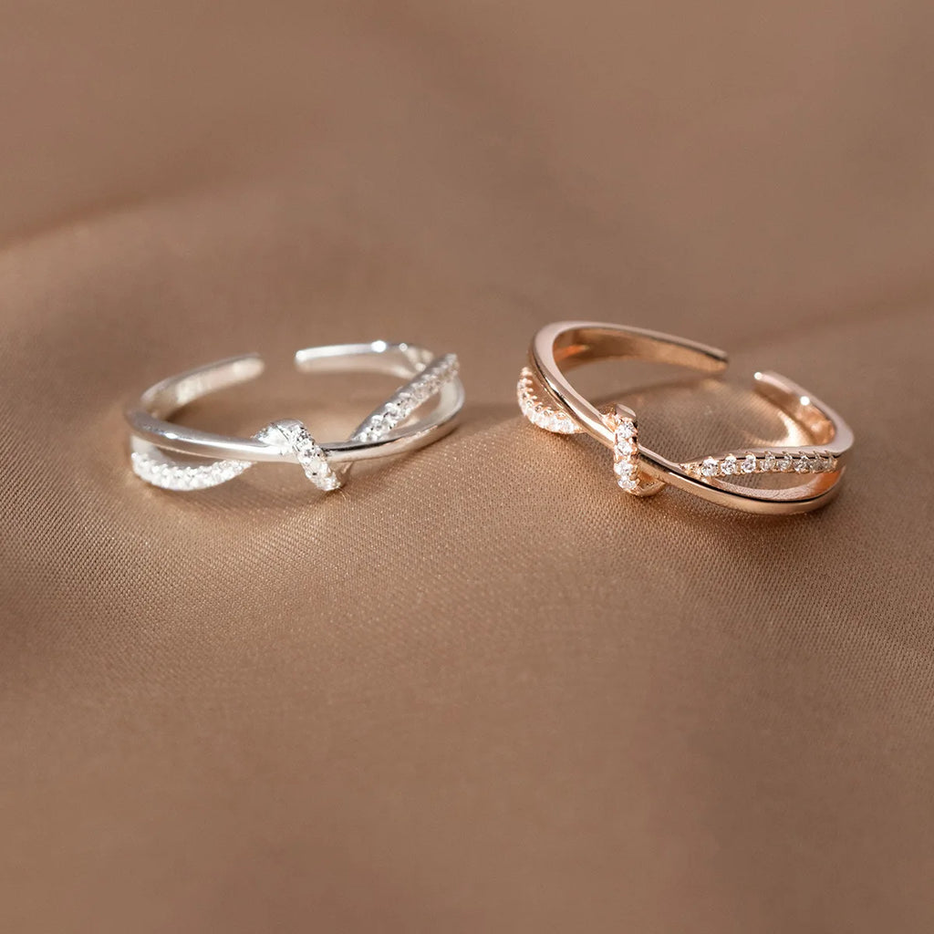 925 Sterling Silber Kreuz Verknotung Zirkon Ringe für Frauen Mädchen Hochzeit Luxus Schmuck Accessoires Schmuck Argent 925