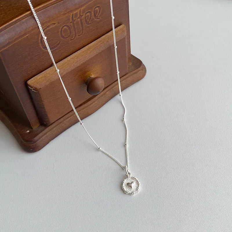 VENTFILLE Collar de plata de ley 925 con cuentas de textura de corazón de amor para mujer y niña, diseño estereoscópico, joya de doble cara, regalo al por mayor