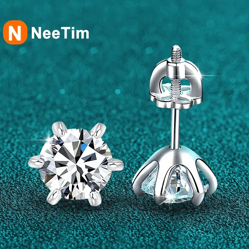NeeTim 1ct 2ct Moissanit Schraubohrringe für Damen 925 Sterling Silber mit vergoldetem Diamant Hochzeitsparty Mädchen Ohrstecker