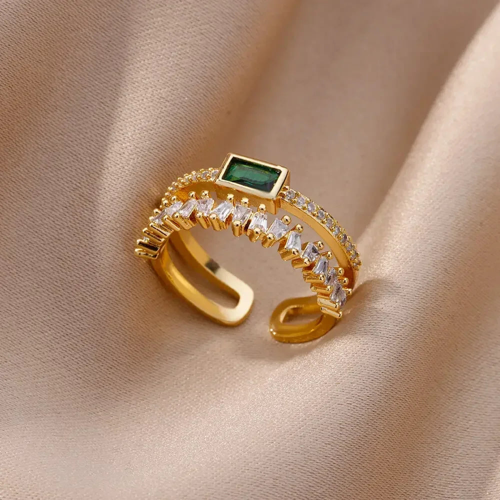 Goldfarbener Edelstahlring für Frauen Bunter Zirkonia Herz Öffnender verstellbarer Ring Modeschmuck Hochzeitsgeschenk