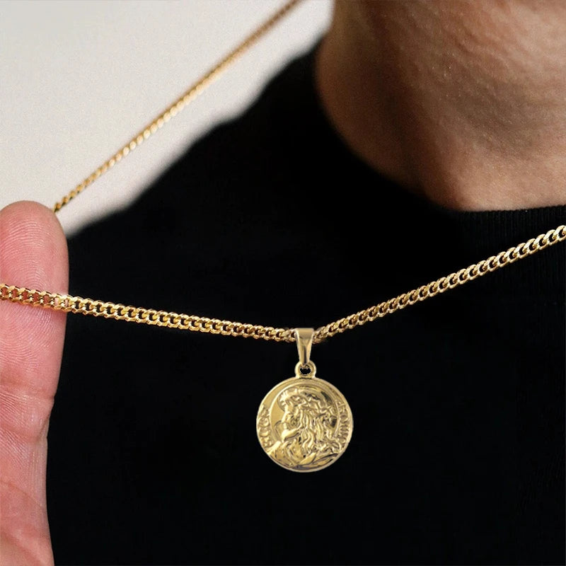 Colgante de Jesús de Hip-Hop para hombre: Collar con colgante de Jesús Cristo de acero inoxidable estilo rapero, joyería con cabeza de Jesús como regalo para hombres