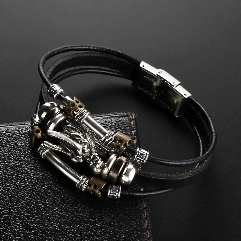 Trend Personalisiert Schmuck Handgemachtes Leder Drachenarmband Herren Vintage Mehrlagig Armbänder Armreifen Manschettenarmband Pulsera