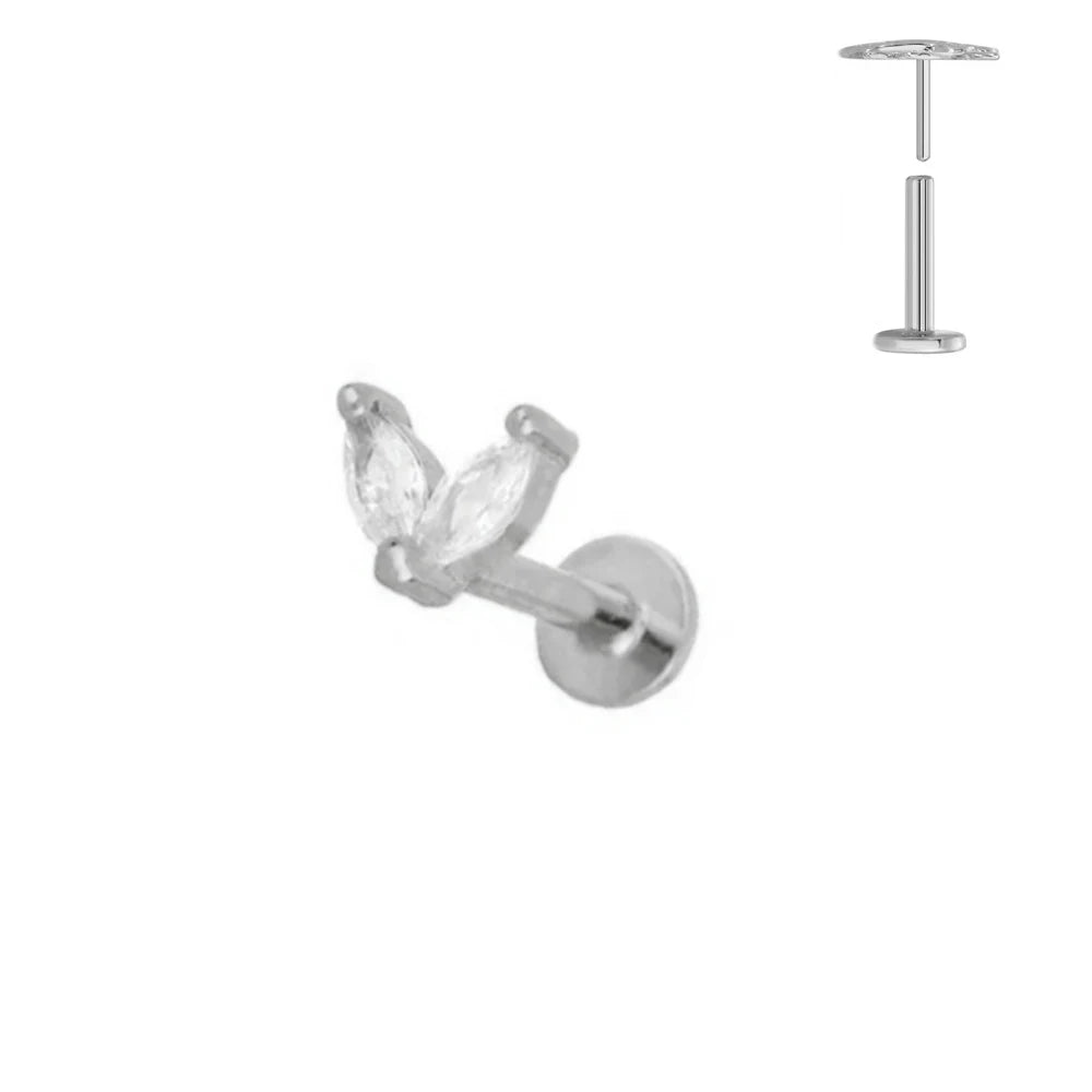 G23 Flores de titanio Labret de empuje 16G 18G 20G Piercing de mariposa para labios sin rosca con forma de gota de agua, arete para tragus, joyería corporal