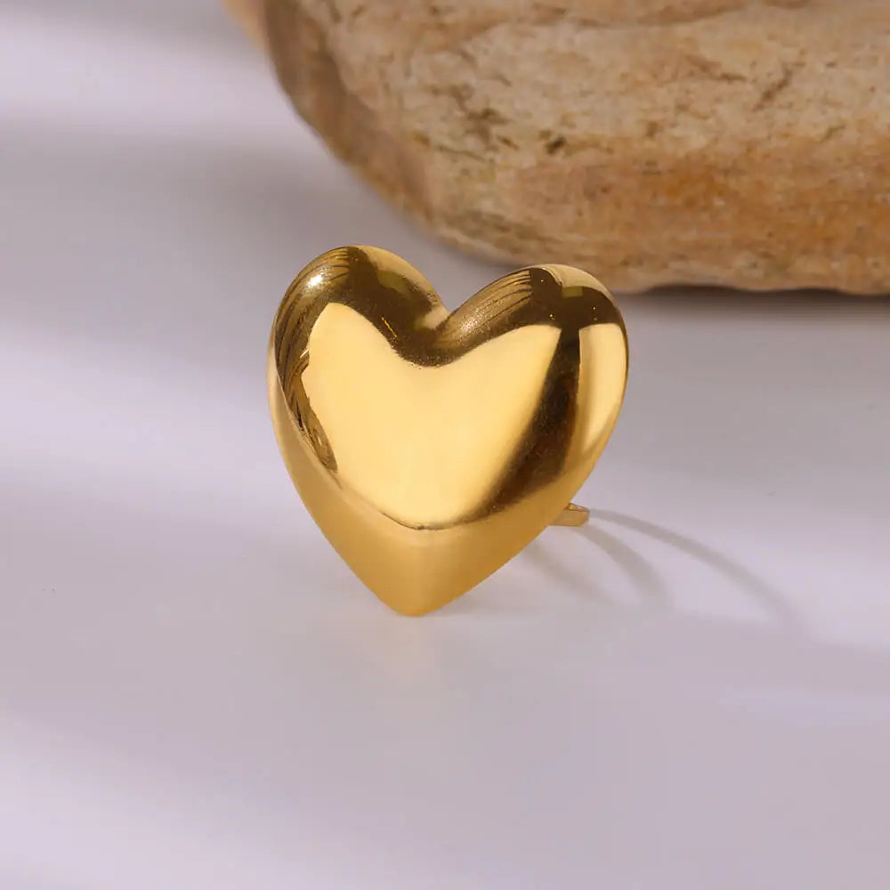 Große Herzringe für Frauen Klassischer Edelstahl Goldfarbener Fingerring Trend Band Paar Hochzeit Schmuck Accessoires anillos