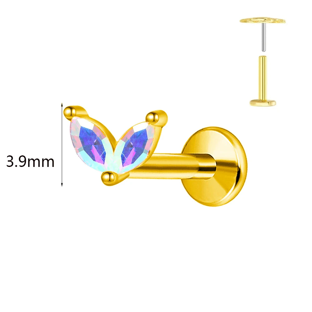ASTM F136 G23 Titan Hasenohren Piercing Ohrstecker Push-In Threadless Labret 16/18/20G Knorpel Körperschmuck