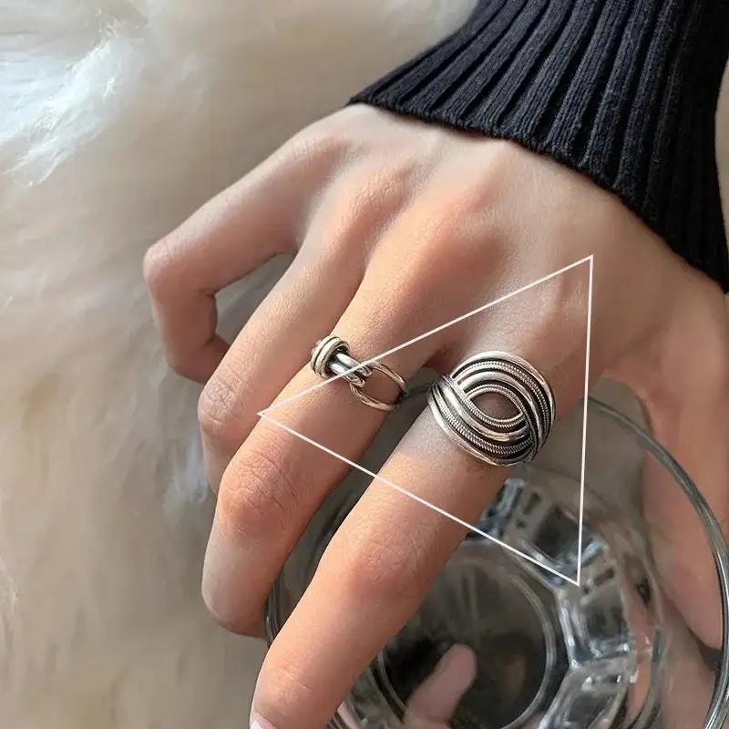 Anillo Nudo Cadena Plata de Ley 925 para Mujer, Anillo Ancho de Diseño Geométrico Rock Punk, Regalo de Joyería, Venta al por Mayor y Dropshipping
