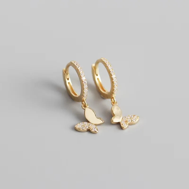 925 Sterlingsilber Schmetterling Creolen für Damen Glänzende Zirkonia Gold Silber Schmuck Geschenke