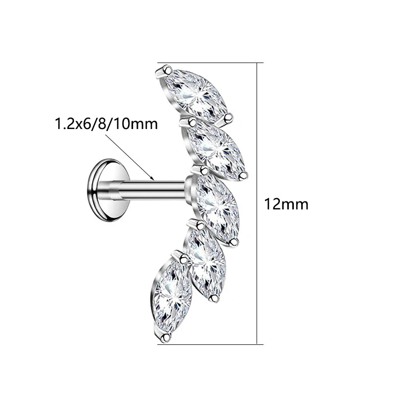 Piercing Labret de Rosca Interna Rayo Corona Abeja Flores Cartílago Pendiente Trago Conch Acero Inoxidable 316L Joyería Corporal