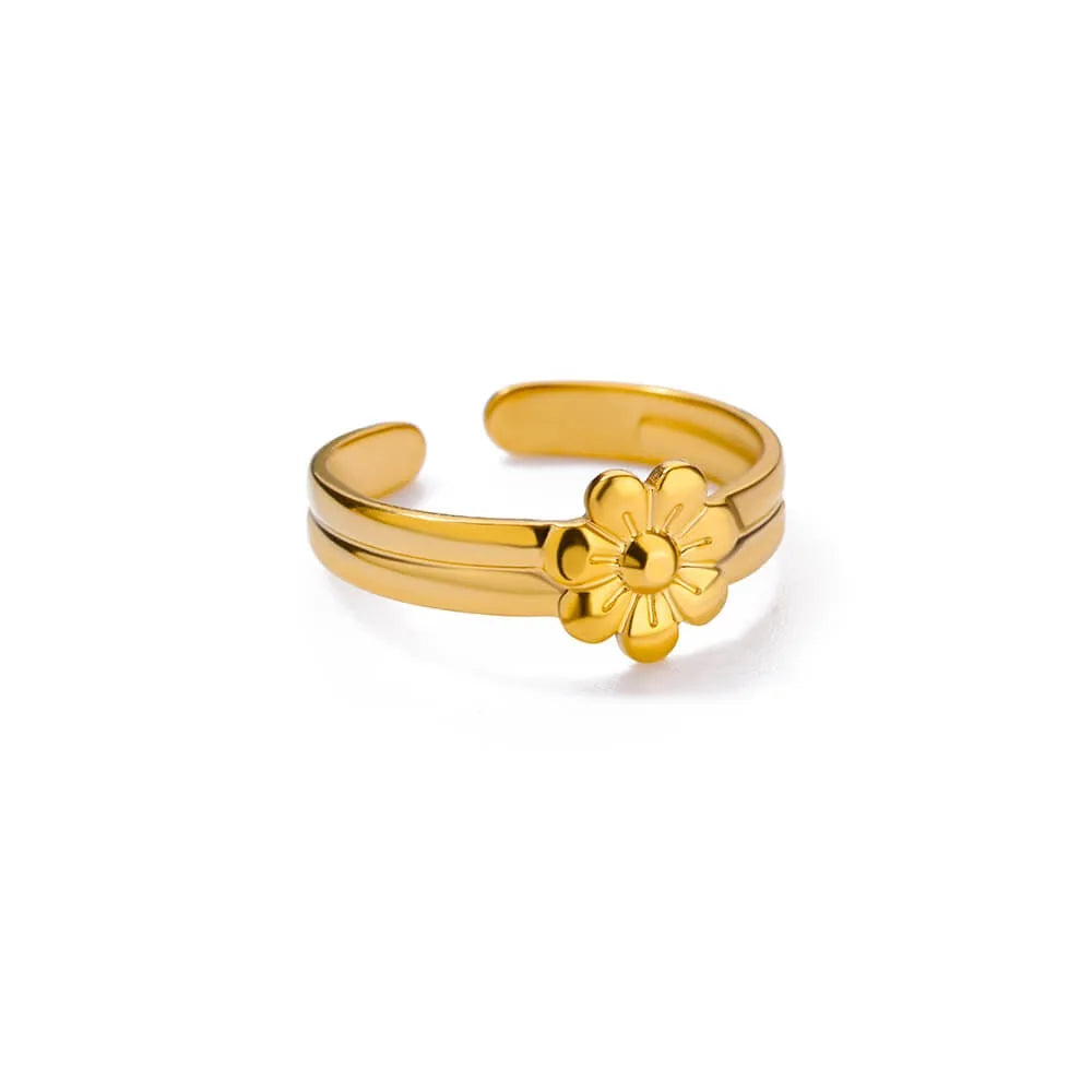 Edelstahl Übertrieben Große Blumenringe Für Frauen Gold Farbe Sonnenblume Fingerring Weiblich Mode Ästhetischer Schmuck Geschenk