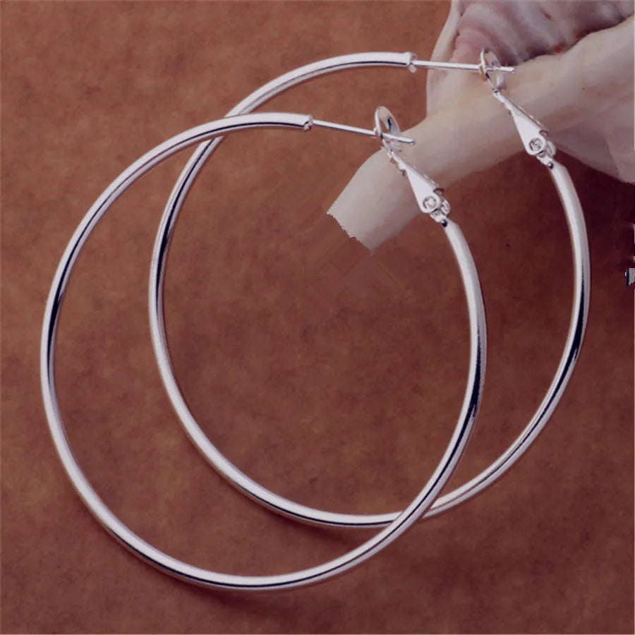 925 Sterling Silber große runde 5/6/7/8 cm Creolen für Damen, Ehering, Ohrring, hochwertiger Schmuck, Accessoires