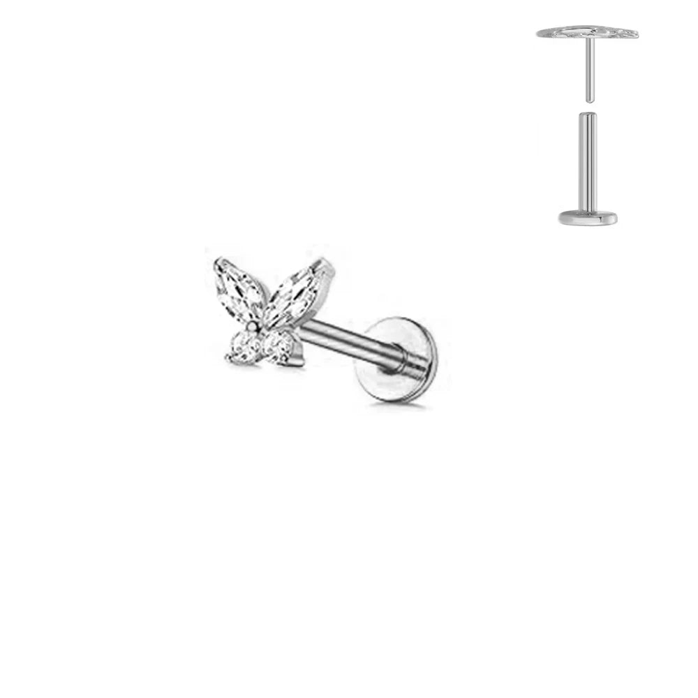 G23 Flores de titanio Labret de empuje 16G 18G 20G Piercing de mariposa para labios sin rosca con forma de gota de agua, arete para tragus, joyería corporal