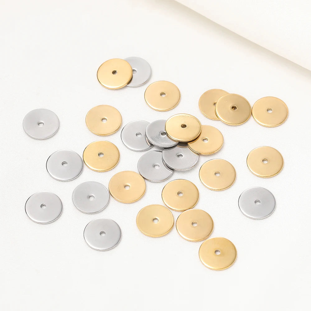 50 Stücke/Packung Edelstahl 4/5/6/8/10mm Flache Runde Lose Spacer Perlen für DIY Schmuck Halskette Armbänder Herstellung Zubehör